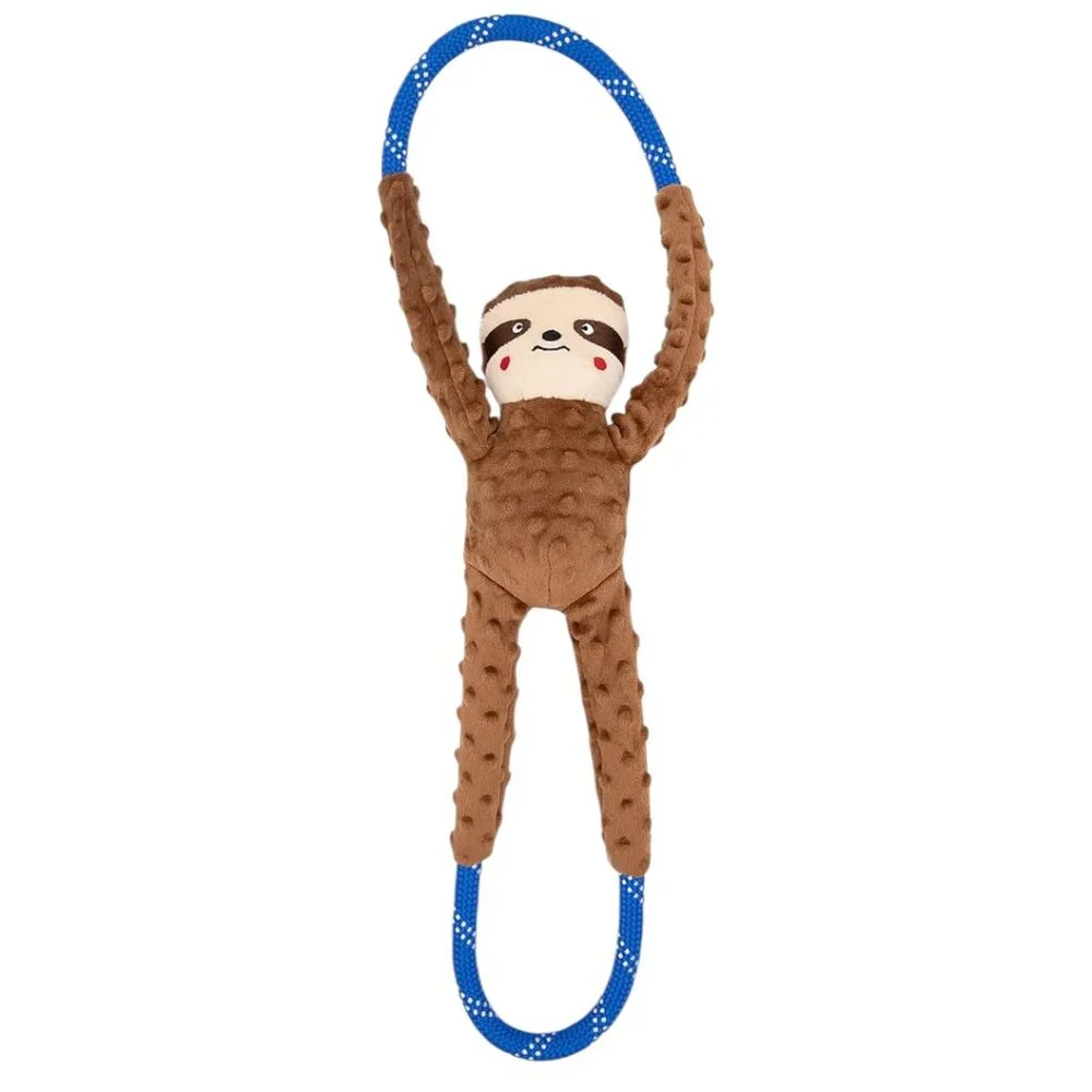 ZippyPaws Climbers Sloth‎ Squeaky Dog Toy Brown Blue Climbing Rope Tug 28 Inch